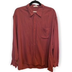 Bumka Bilas Men’s 100% Silk Burnt Red/Orange Button Down Shirt Size Large